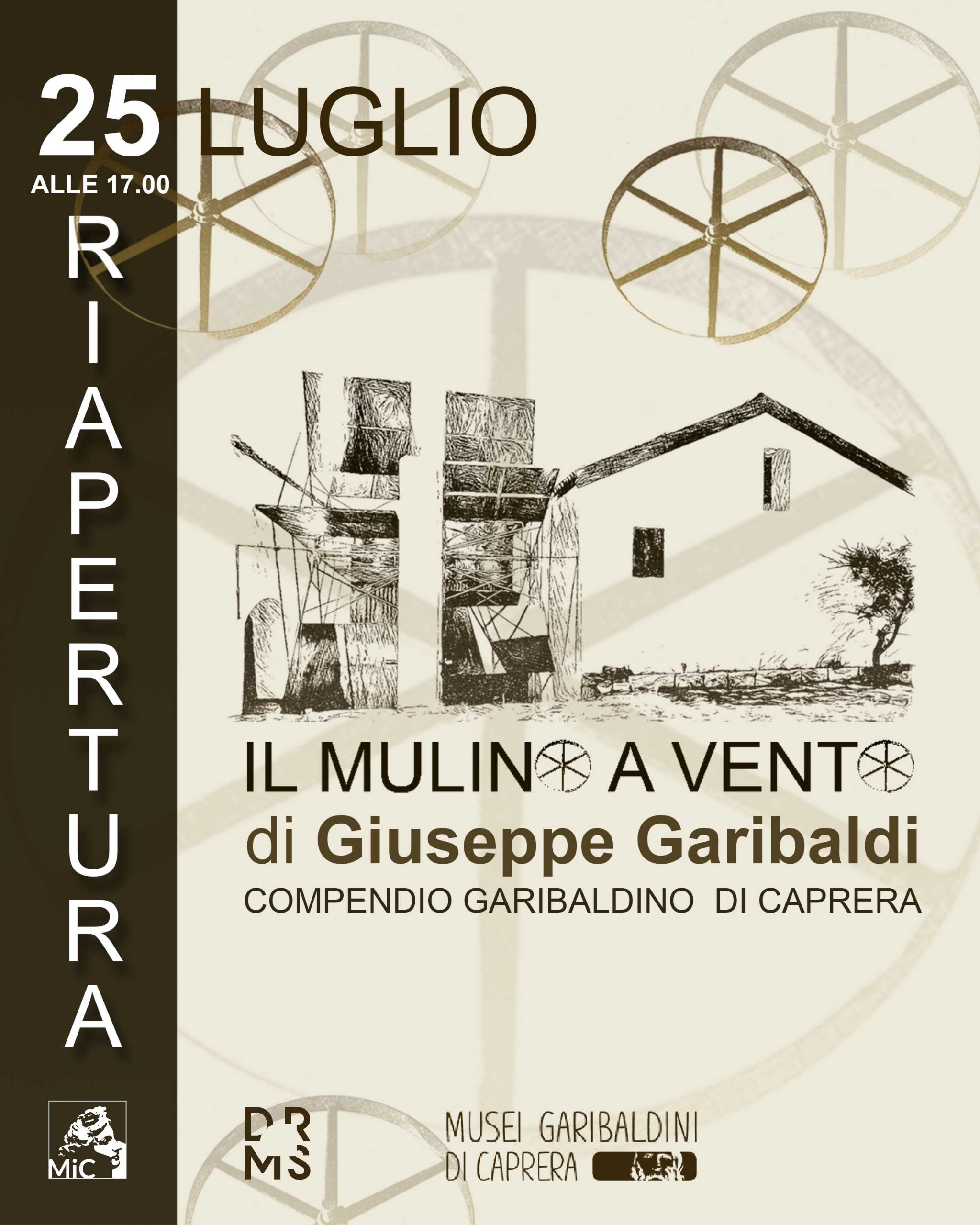 LOCANDINA SOCIAL COMPENDIO GARIBALDINO - RIAPERTURA MULINO A VENTO - FORMATO VERTICALE La tomba di Giuseppe Garibaldi